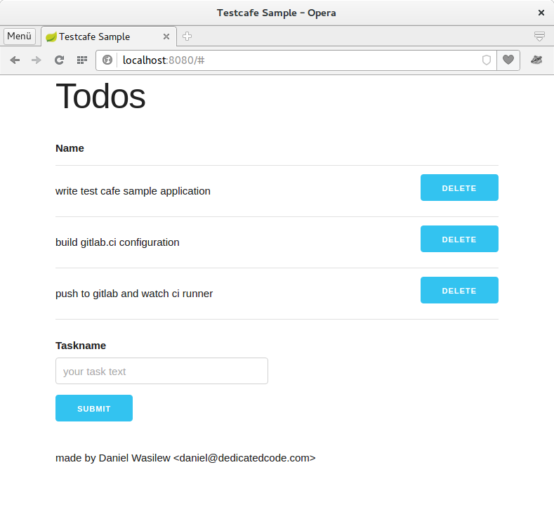 Sample application screenshot